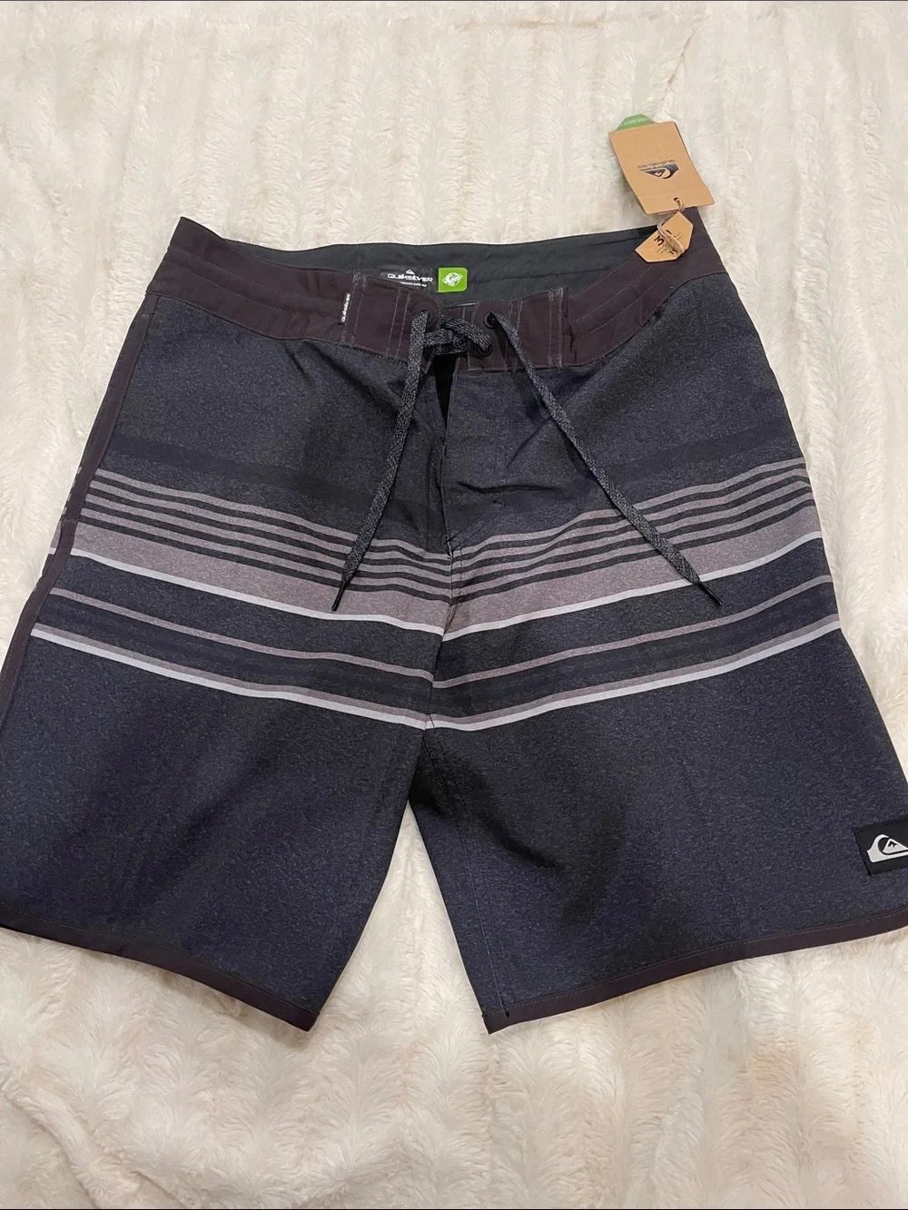 Quiksilver Men's Black and Gray Striped Boardshorts